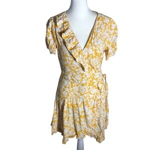 Skies Are Blue ruffle surplice floral yellow/white summer dress Sz Small